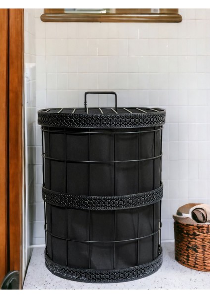 Siyah Çamaşır Sepeti Düzenleyici Çok Amaçlı Sepet 40 x 50 40 L Metal