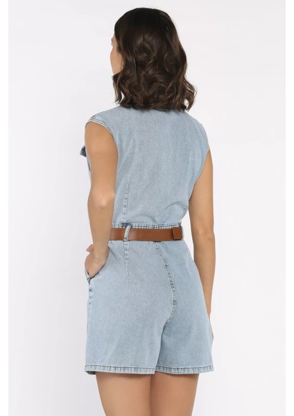 Kadın Kemerli Sıfır Kol Jean Kot Tulum P-00017853 modelleri