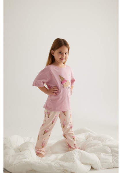 Kız Çocuk Pamuklu Kısa Kollu Uzun Pijama Takımı modelleri