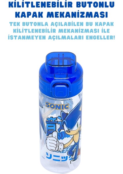 500ML Sonic The Hedgehog Yumuşak Silikon Pipetli Kulplu Kilitlenebilir Su Matarası fiyatları