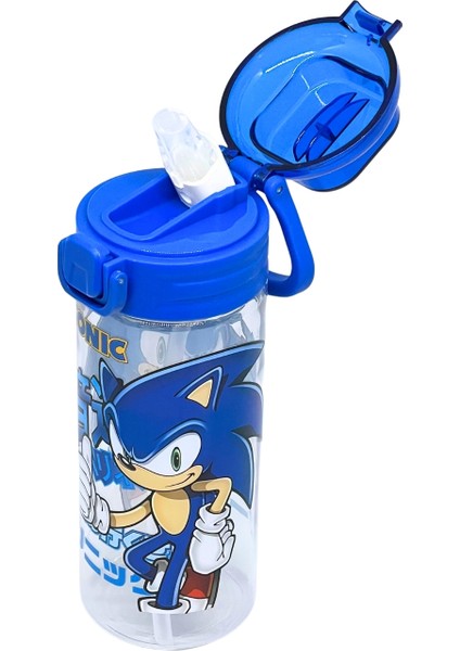 500ML Sonic The Hedgehog Yumuşak Silikon Pipetli Kulplu Kilitlenebilir Su Matarası modelleri