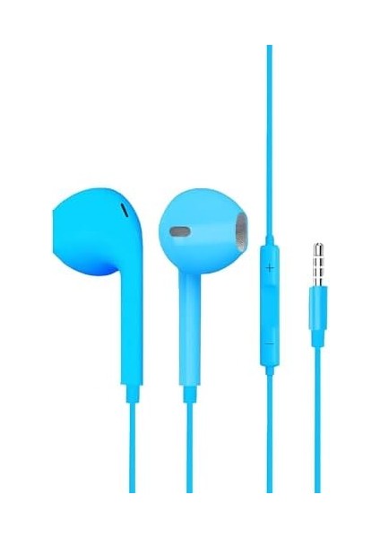 Jack Girişli Mavi Kablolu Kulaklık Ios Android Ile Uyumlu 3.5 mm Kulaklık fiyatları