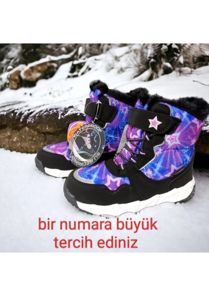 Içi Kürklü Hafif Taban Cırtlı Watherproof Çocuk Kar Bot Mor indirimleri