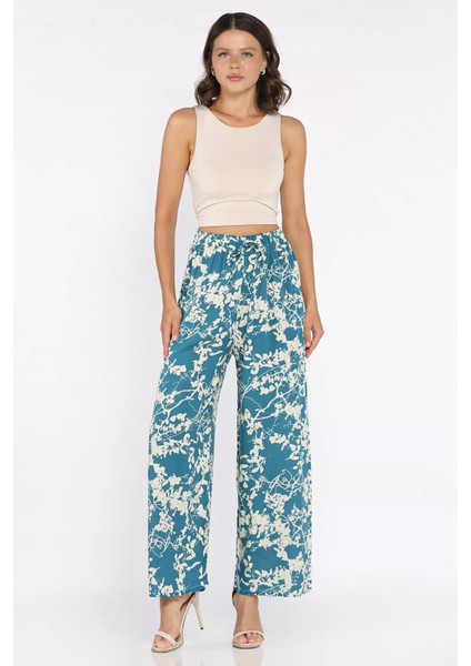 Bel Lastikli Bol Paça Kadın Viskon Yürüyüş Pantolonu P-00015365