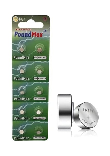 Ag0 (LR521, LR63, 379) 1.5V - Poundmax Alkalin Düğme Piller | 1x 10'lu Paket fiyatları