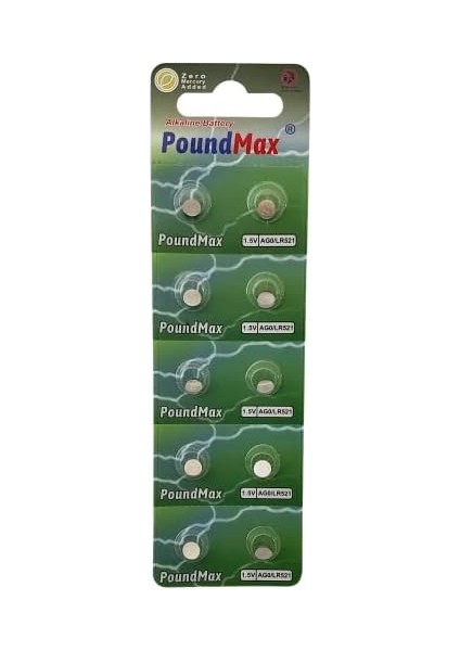 Ag0 (LR521, LR63, 379) 1.5V - Poundmax Alkalin Düğme Piller | 1x 10'lu Paket modelleri