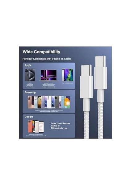 To Usb-C 60W Hızlı Şarj Kablosu, Beyaz 2 Metre Hasır Kablo modelleri