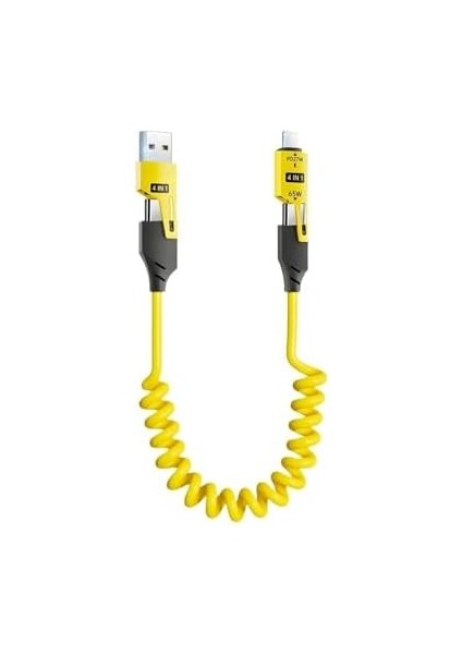1 Arada Çok Fonksiyonlu USB Şarj Kablosu, Hızlı Şarj, Spiral Tasarım, Lightning/type-C Uyumlu, Araç Için Uyumlu modelleri