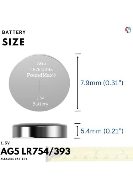 Ag5 (LR754, 393) 1,5V - Poundmax Alkalin Düğme Pil | 1x 10'lu Paket