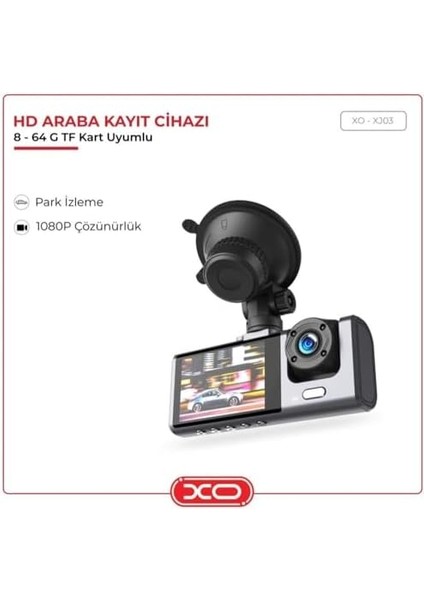 Araç Kamerası Full Hd 1080P Video Kaydı 2 Inç Boyutunda Ekran Aynı Anda Iki Kamera Kanal Desteği ile Kayıt ve Hareket Algılama Özelliği XJ03 fiyatları