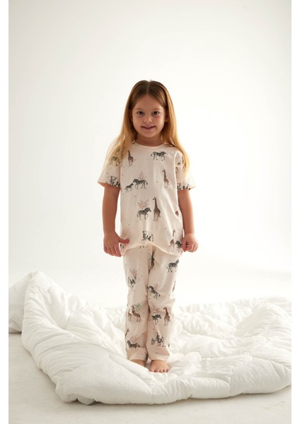 Kız Çocuk Pamuklu Kısa Kollu Uzun Pijama Takımı fırsatları