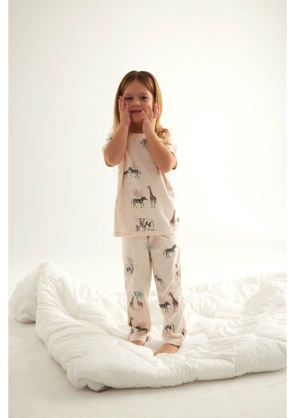Kız Çocuk Pamuklu Kısa Kollu Uzun Pijama Takımı indirimleri