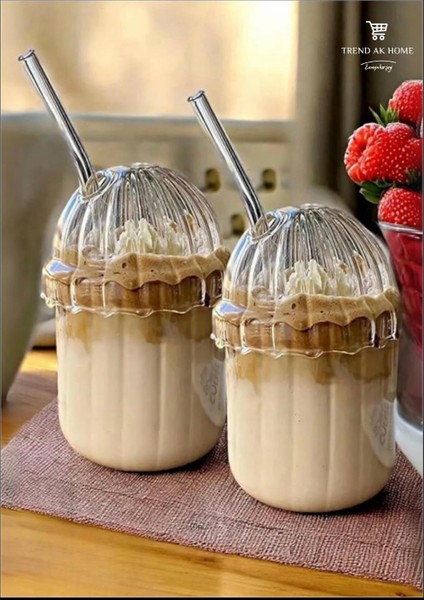 Pinterest Oval Kapaklı Mika Bardak Cam Pipet Hediyeli