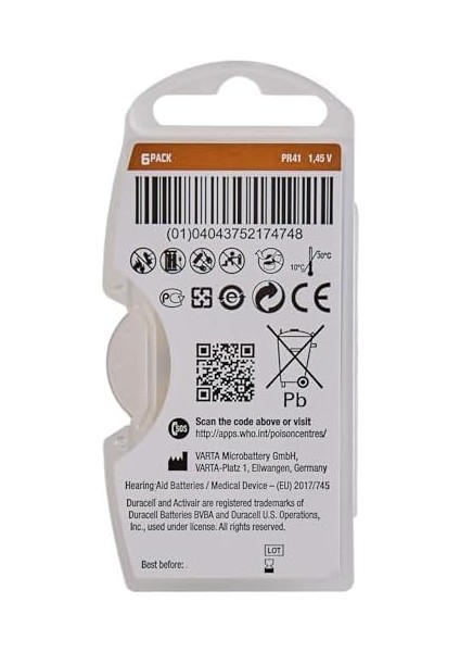 Easytab Da 312 - Pil Tipi 312 Olan Tüm Işitme Cihazları Için, 10 x 6 Adet