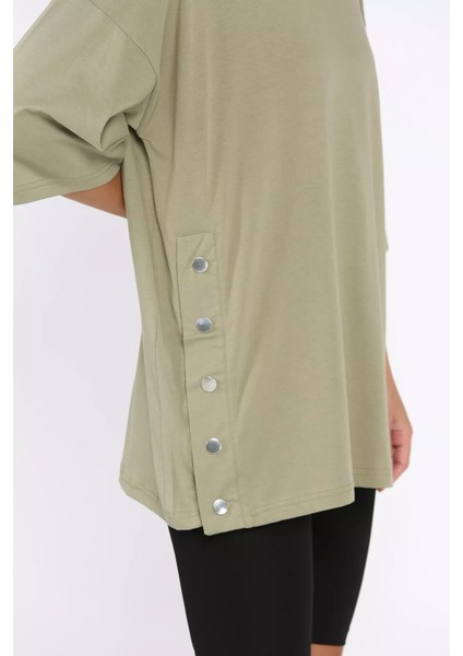 Yan Çıtçıtlı Oversize Tişört ( S-M-L-Xl Uyumludur) P-00010234 fırsatları