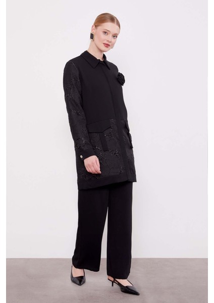 Siyah Yakası Gül Detaylı Ikili Takım fiyatları