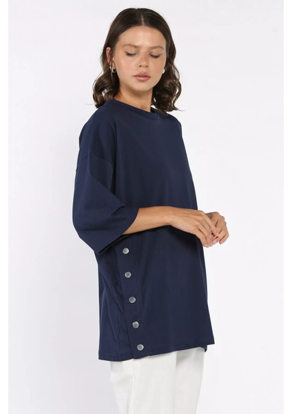 Yan Çıtçıtlı Oversize Tişört ( S-M-L-Xl Uyumludur) P-00010234 fiyatları