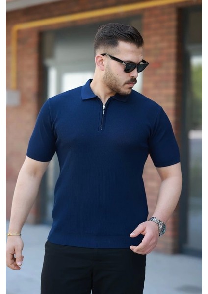 Erkek Fermuarlı Yakalı Kısa Kollu Tshirt