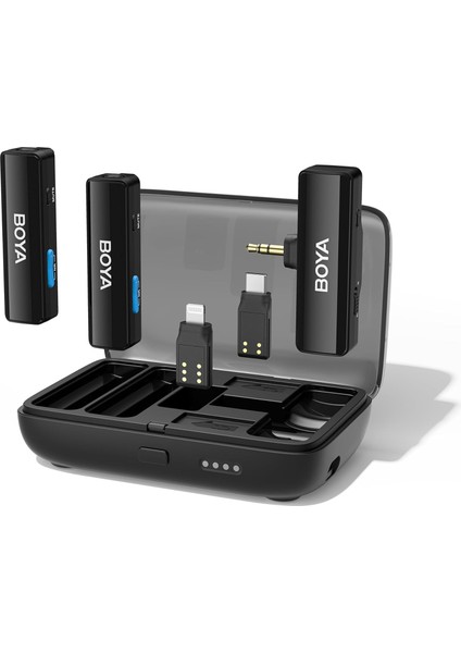 Kablosuz Yaka Mikrofonu Taşınabilir Şarj Kutusu ile Çift Kanallı Klipsli Yaka Mikrofonu Aydınlatma/iphone Android Kamera Için Usb-C / 3.5mm Adaptörü