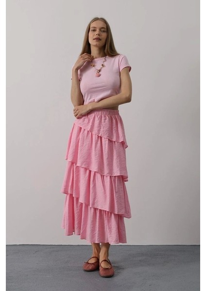 Katlı Kesim Uzun Etek - Pembe modelleri