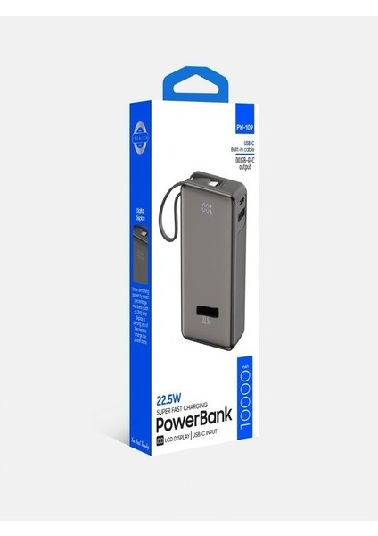 PW-109 10.000 Mah 22.5W Hızlı Şarjlı Dahili Usb-C Kablolu Powerbank