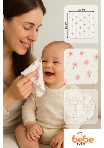 7’li Bebek Mendili Seti PAMUK Yumuşak Ribana Doku Çiçek Desenli ve Düz Model Ağız Silme Mendili fiyatları
