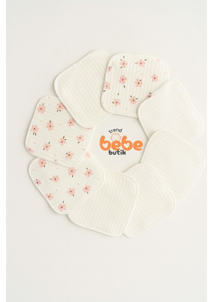 7’li Bebek Mendili Seti PAMUK Yumuşak Ribana Doku Çiçek Desenli ve Düz Model Ağız Silme Mendili fırsatları