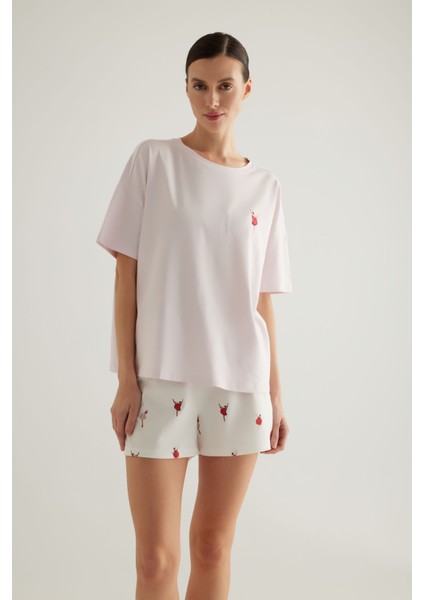 Kadın Pamuklu Kısa Kollu Pijama Üstü