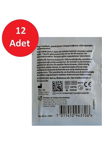 Burn Med Yanık kremi İlkyardım Jeli 3,5gr 12 Adet fiyatları