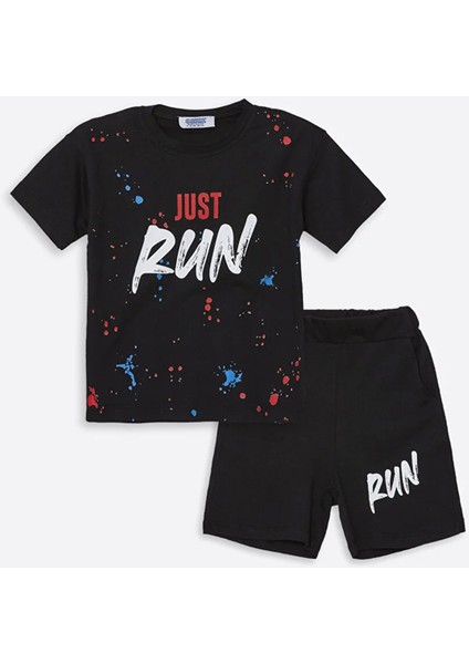 Run Baskılı Penye Şort- T-Shirt Kız-Erkek Takım - Coppa - Siyah - 3 Yaş - Frnd00000002-50