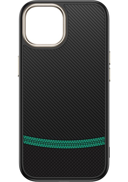iPhone 15 Plus Kılıf M-Safe Şarj Özellikli Karbon Fiber Görünümlü Antina Kılıf