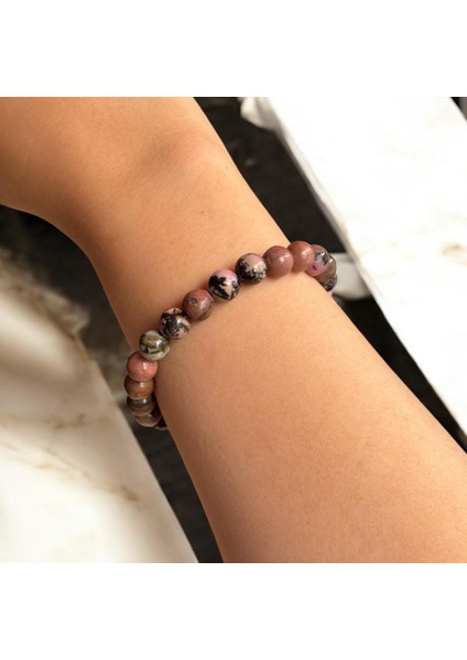 Rodonit Doğal Taş Sıralı Lastikli Bileklik