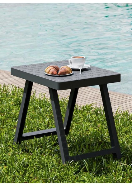 Antrasit Portatif Plastik Katlanabilir Kamp Masası - Piknik Masası Ergonamik Katlanır Balkon Masası Sehpa