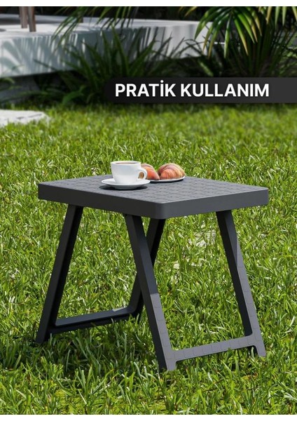 Antrasit Portatif Plastik Katlanabilir Kamp Masası - Piknik Masası Ergonamik Katlanır Balkon Masası Sehpa modelleri