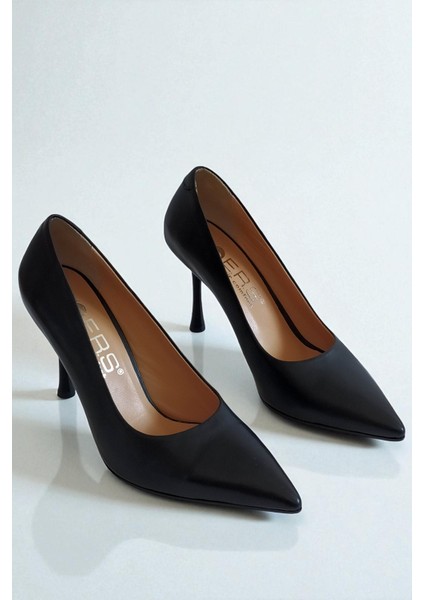 Hakiki Deri Siyah Kadın Stiletto – 9 cm Ince Topuk Şık Sivri Burun Topuklu Ayakkabı