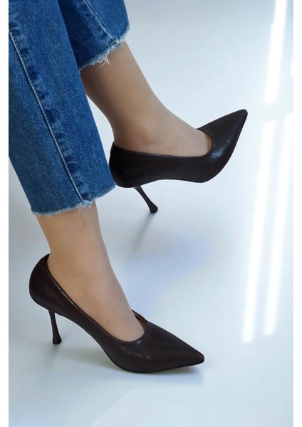 Hakiki Deri Kahverengi Kadın Stiletto – 9 cm Ince Topuk Şık Sivri Burun Topuklu Ayakkabı indirimleri