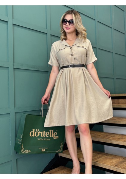 Kadın Kemerli,cepli, Önden Düğmeli ,gömlek Elbise modelleri