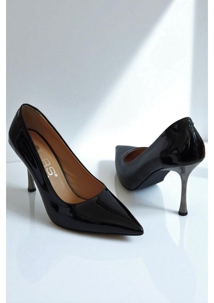 Hakiki Rugan Deri Siyah Kadın Stiletto – 9 cm Metal Ince Topuk Şık Sivri Burun Topuklu Ayakkabı modelleri