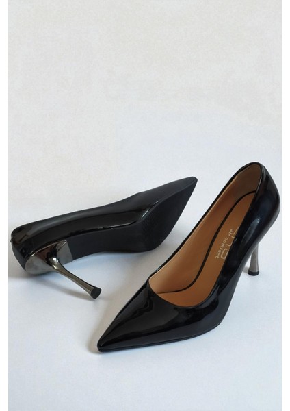 Hakiki Rugan Deri Siyah Kadın Stiletto – 9 cm Metal Ince Topuk Şık Sivri Burun Topuklu Ayakkabı fırsatları