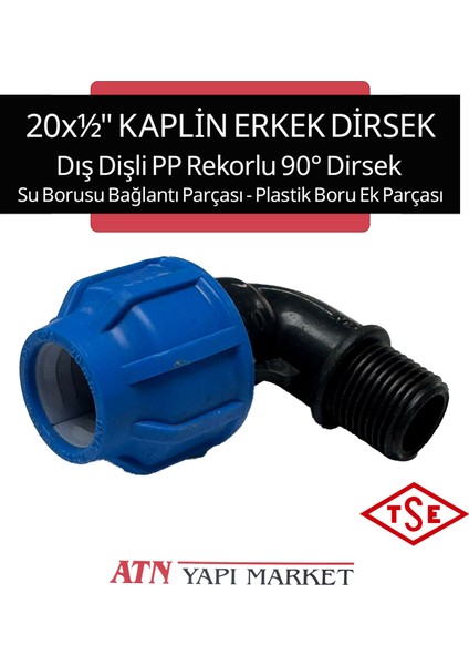 20X½" Kaplin Erkek Dirsek – Dış Dişli Pp Rekorlu 90° Dirsek – Plastik Su Borusu Bağlantı Parçası