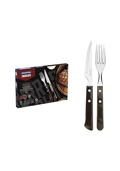 Tramontina 21199/909 Biftek Çatal Seti, 12 Parça, Kahverengi Saplı, 2 Kat Perçinlenmiş