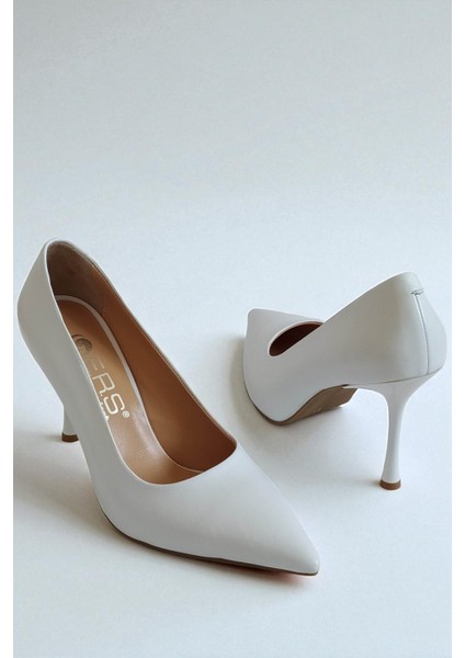 Hakiki Deri Beyaz Kadın Stiletto – 9 cm Ince Topuk Şık Sivri Burun Topuklu Ayakkabı modelleri