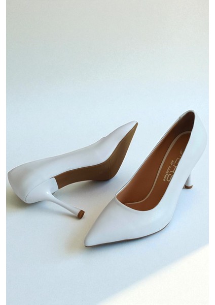 Hakiki Deri Beyaz Kadın Stiletto – 9 cm Ince Topuk Şık Sivri Burun Topuklu Ayakkabı fırsatları