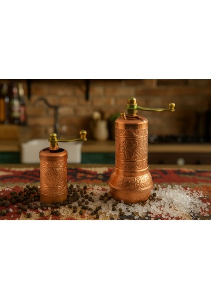 Osmanlı Arması Motifli Baharat Değirmeni Demir Renk 2 Li Set Top Küpe Hediyeli!
