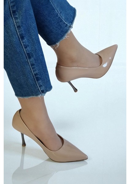 Hakiki Rugan Deri Bej Kadın Stiletto – 9 cm Metal Ince Topuk Şık Sivri Burun Topuklu Ayakkabı indirimleri