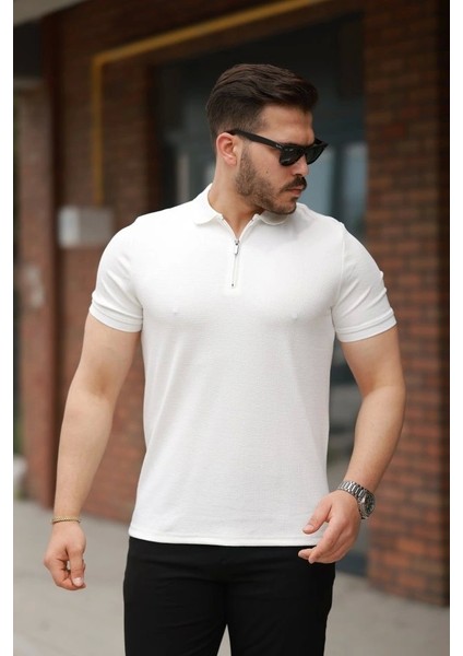 Erkek Fermuarlı Yaka Kısa Kollu Tişört