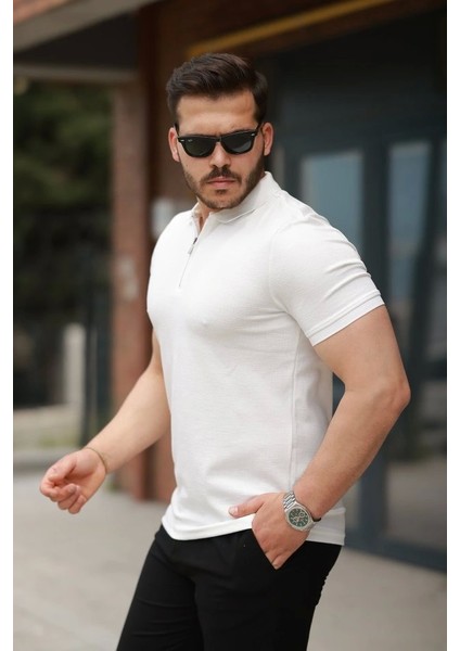 Erkek Fermuarlı Yaka Kısa Kollu Tişört fiyatları