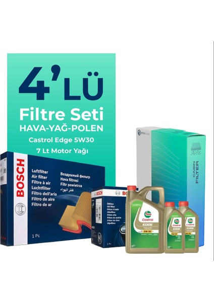 Mercedes E200 Filtre Bakım Seti Castrol Motor Yağlı (2016-2018) 4 Lü