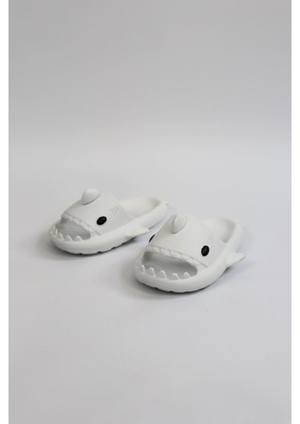 HS00 Köpekbalığı Beyaz Unisex Tam Ortopedik Terlik Shark Slides