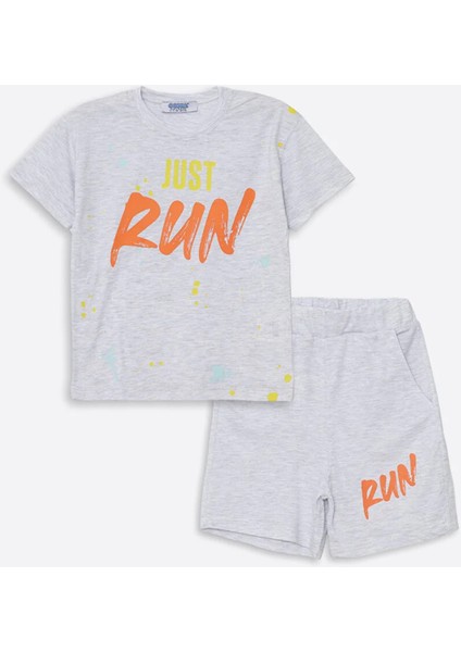 Run Baskılı Penye Şort- T-Shirt Kız-Erkek Takım - Coppa - Gri - 2 Yaş - FRND00000002-9